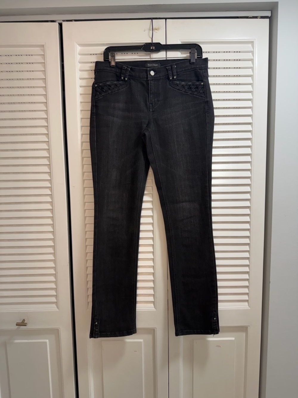 White House Black Market Black Straight-Leg Noir Jeans With Rhinestone Detail